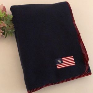 Lauren Ralph Lauren Fleece Throw Blanket Flag Vintage Embroidered Flag